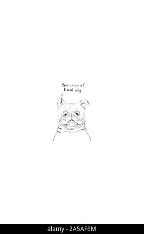 Ritratto di cane fresco Pug. Cane disegnato a mano. Schizzo. Illustrazione vettoriale. Illustrazione Vettoriale
