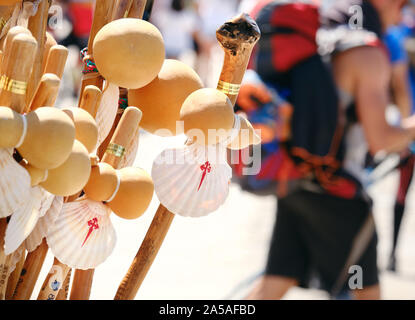 Gusci e negozio di souvenir in vendita in Santiago de Compostela Foto Stock