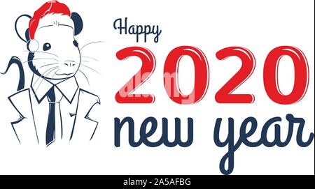 Segno zodiacale cinese anno di Rat. Anno nuovo cinese 2020 anno del ratto. Illustrazione Vettoriale