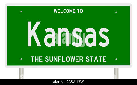 Il rendering di un verde 3d autostrada segno per Kansas Foto Stock