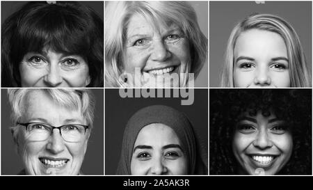 Gruppo di sei belle multirazziale power insieme alle donne Foto Stock