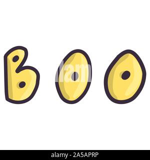 Lettering boo illustrazione di colore giallo per la stampa di design. Vettore di tipografia halloween art. Illustrazione Vettoriale