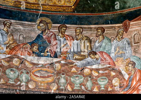 L'Ultima Cena, affresco nella cupola centrale della basilica al San Giorgio monastero, Ubisa, Imereti, Georgia Foto Stock