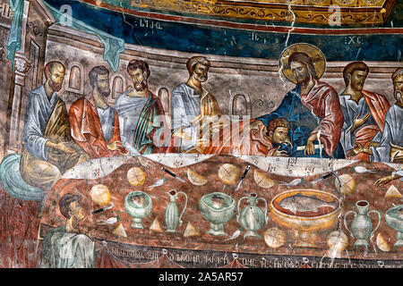 L'Ultima Cena, affresco nella cupola centrale della basilica al San Giorgio monastero, Ubisa, Imereti, Georgia Foto Stock