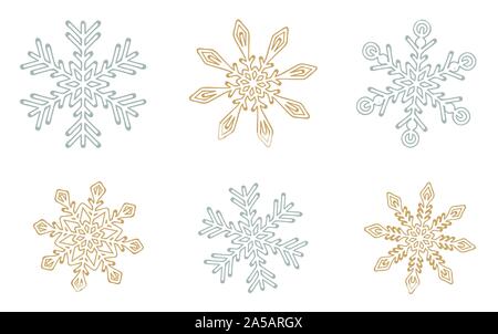 Set di fiocchi di neve diversi isolati su sfondo bianco illustrazione vettoriale EPS10 Illustrazione Vettoriale