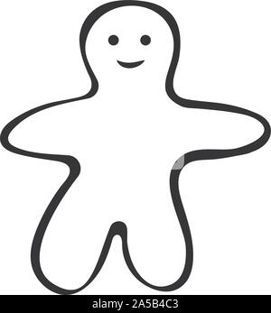 Uomo di zenzero bianco e nero cookie doodle stile. Biscotti di Natale Gingerbread man. Disegnata a mano Illustrazione Vettoriale