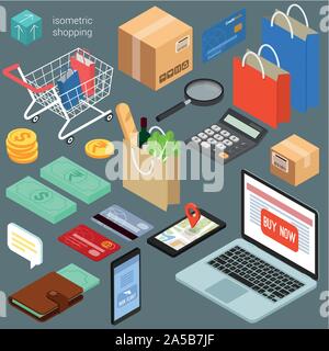 Isometrica icone dello shopping Illustrazione Vettoriale