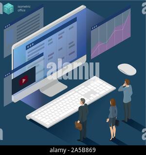 Isometrica, 3d design piatto vector il lavoro d'ufficio. Illustrazione Vettoriale