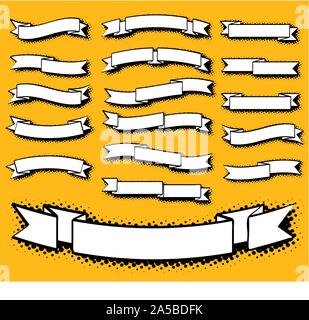 Retro Vintage nastri e striscioni su sfondo giallo. Illustrazione Vettoriale
