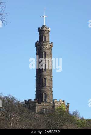 Monumento Nelson, Calton Hill, il Monumento Nelson, Edimburgo, Scozia Foto Stock