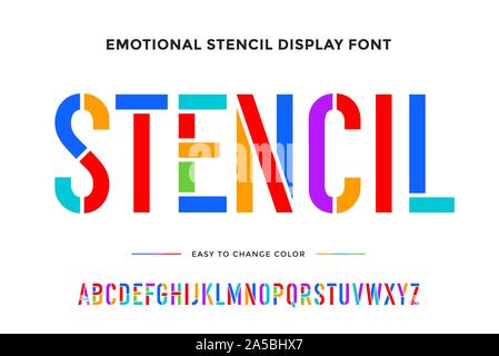 Font Stencil. Colorato alfabeto condensato e font Illustrazione Vettoriale