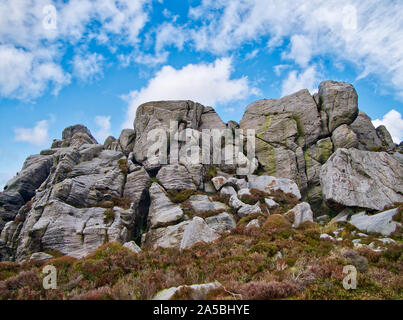 Un roccioso, macina affioramento nei pressi di Simon sul sedile Barden cadde in Yorkshire Dales, England, Regno Unito - presi in una giornata di sole in autunno Foto Stock