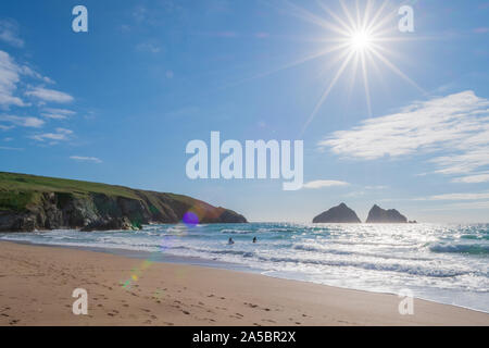 Foto orizzontale di spiaggia di Holywell Bay in Cornovaglia Foto Stock