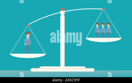 Un uomo contro un gruppo di persone su scale Foto Stock