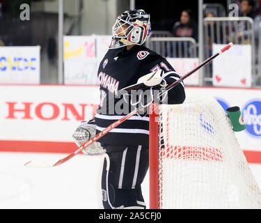 Ottobre 19. 2019: Nebraska-Omaha non conformisti goalie Isaia Saville (31) contro Ohio State nel loro gioco in Columbus, Ohio. Brent Clark/CSM Foto Stock