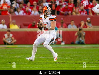 Santa Clara, CA. Il 7 ottobre, 2019. Cleveland Browns quarterback Baker Mayfield (6) in azione durante la NFL partita di calcio tra i Cleveland Browns e San Francisco 49ers a Levi's Stadium di Santa Clara, CA. Il 49ers sconfitto il Browns 31-3. Damon Tarver/Cal Sport Media/Alamy Live News Foto Stock