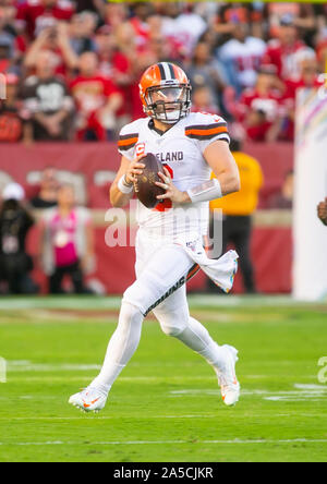 Santa Clara, CA. Il 7 ottobre, 2019. Cleveland Browns quarterback Baker Mayfield (6) in azione durante la NFL partita di calcio tra i Cleveland Browns e San Francisco 49ers a Levi's Stadium di Santa Clara, CA. Il 49ers sconfitto il Browns 31-3. Damon Tarver/Cal Sport Media/Alamy Live News Foto Stock