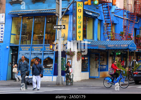 Curry in fretta, 119 Lexington Avenue, New York, NY. esterno alla vetrina di un ristorante indiano al Curry Hill quartiere di Manhattan. Foto Stock