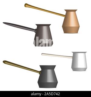 Set di vari caffè lucida turchi isolato su uno sfondo bianco. Vista frontale, illustrazione vettoriale. Illustrazione Vettoriale