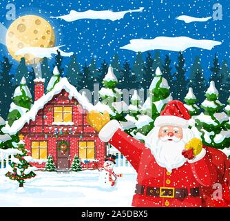 Sfondo di natale. Babbo Natale con sacco dei regali Illustrazione Vettoriale