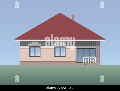Facciata architettonica di una casa. Il disegno del cottage. Vettore illustrazione multicolore EPS10 Illustrazione Vettoriale