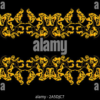 Seamless Golden barocco Design di lusso su sfondo nero. In stile vintage Pattern pronto per i tessili e i cascami di seta Stampa. Foto Stock
