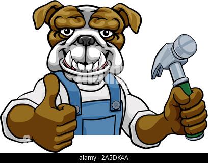 Bulldog falegname tuttofare Builder Azienda martello Illustrazione Vettoriale