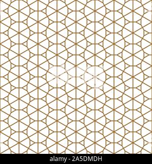Modello senza soluzione di continuità sulla base di ornamento giapponese Kumiko.colore oro.spessore medio. Illustrazione Vettoriale