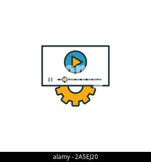 I servizi video icon set. Quattro elementi in diversi stili dal design e ui ux raccolta di icone. Creative servizi video icone riempito, contorno Illustrazione Vettoriale