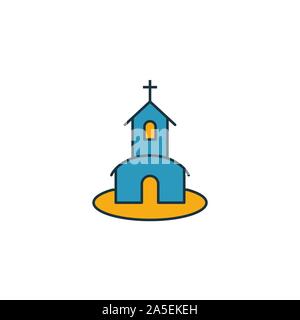 Chiesa icon set. Quattro elementi in diversi stili dalla luna di miele raccolta di icone. Creative icone chiesa riempita, del contorno colorato e simboli di Piana Illustrazione Vettoriale
