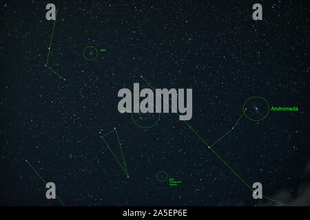 Andromeda, Triangulum, NGC 752, M33 e M34 la fotografia astronomica Foto Stock