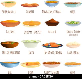 Cucina indiana set di icone. Cartoon set di cucina indiana icone vettoriali per il web design Illustrazione Vettoriale