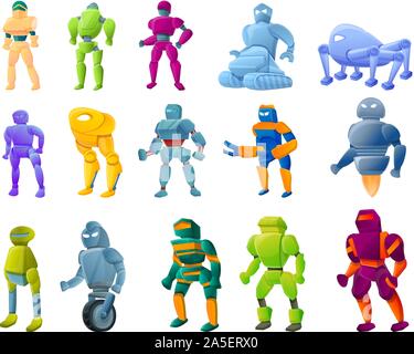 Robot-trasformatore set di icone. Serie di cartoni animati di robot-trasformatore icone vettoriali per il web design Illustrazione Vettoriale