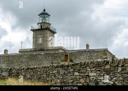 Vista del Cap Frehel lighthouse in Bretagna Foto Stock