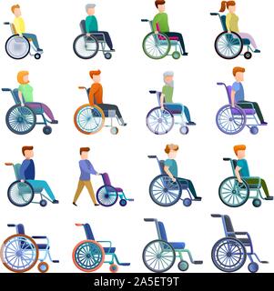 Sedia a rotelle set di icone. Set di cartoon della sedia a rotelle icone vettoriali per il web design Illustrazione Vettoriale