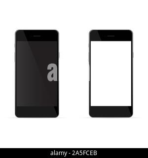 Realistico telefoni nero con il bianco e nero schermo, isolati su sfondo bianco. Illustrazione Vettoriale. Illustrazione Vettoriale