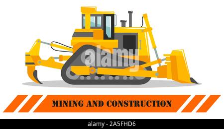 Lama apripista. Bulldozer. Illustrazione dettagliata di pesante macchina di data mining e attrezzature per la costruzione. Illustrazione Vettoriale. Illustrazione Vettoriale