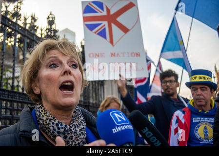 MP Anna Soubry al di fuori della casa del Parlamento, il Palazzo di Westminster, Londra, UK per il Letwin emendamento seduta di sabato durante il dibattito Brexit Foto Stock