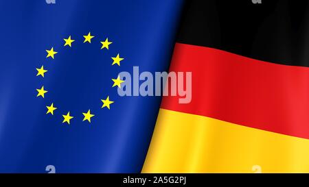 Bandiera europea e la bandiera della Germania. Stelle di colore giallo su sfondo blu. Consiglio d'Europa. Foto Stock