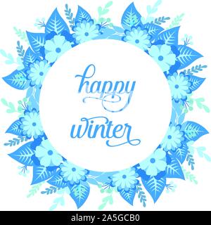 Perfect blue anta cornice floreale per la raccolta greeting card happy inverno. Vettore Illustrazione Vettoriale