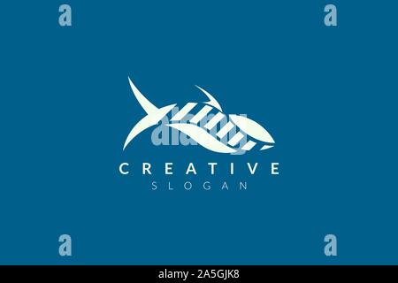 Abstract minimalista forma di pesce disegno vettoriale. Semplice design di pesce piatto, logo stile, moderno icona e simbolo Illustrazione Vettoriale