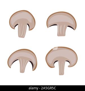 Gli champignon set. Illustrazione Vettoriale. Cibo vegetariano prodotto a fungo Illustrazione Vettoriale