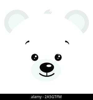 Carino artico baby orso polare logo faccia illustrazione vettoriale isolati su sfondo bianco. Illustrazione Vettoriale