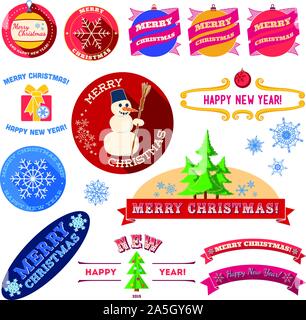 Set di Natale piatto etichette vintage Illustrazione Vettoriale
