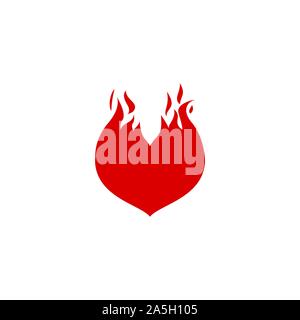 Tatuaggio cuore in fiamme, cuore rosso con lingue di fiamma icona, falò, fuoco d'amore, passione. Il logo del vettore Illustrazione Vettoriale