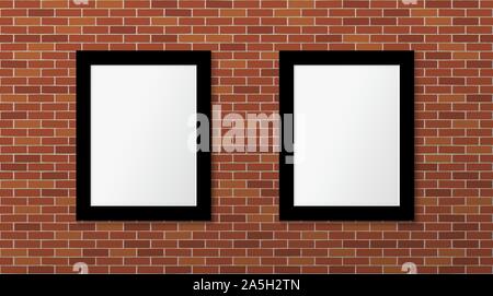 Due fotogrammi neri su un muro di mattoni. Vector mock up Illustrazione Vettoriale