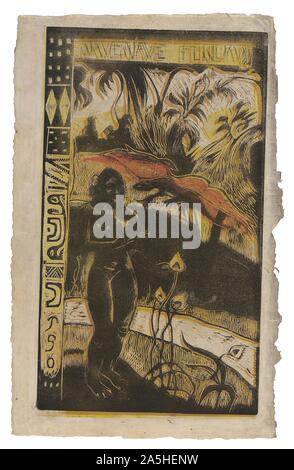 Navata navata fenua (delizioso paese), da Noa Noa Suite. Paul Gauguin; francese, 1848-1903. Data: 1893-1894. Dimensioni: 359 × 207 mm (nell'immagine); 392 × 250 mm (foglio). Legno-blocco di stampa, stampato due volte in ocra gialla e gli inchiostri nero, su un inchiostro giallo blocco tono e stampata olio rosso medio, sulla crema di carta giapponese scolorito per un tono grigiastro. Provenienza: Francia. Museo: Chicago Art Institute di Chicago, USA. Foto Stock