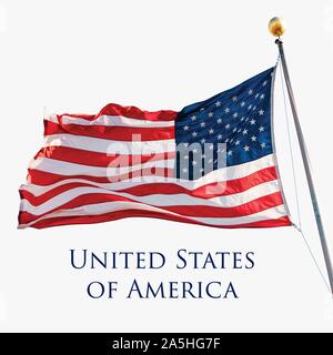 Bandiera HD d'America su sfondo bianco. Stati Uniti d'America Holiday banner. Illustrazione Vettoriale