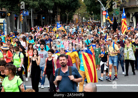 Indipendenza Catalana Marzo, Ottobre 19 2019, Barcellona. Foto Stock