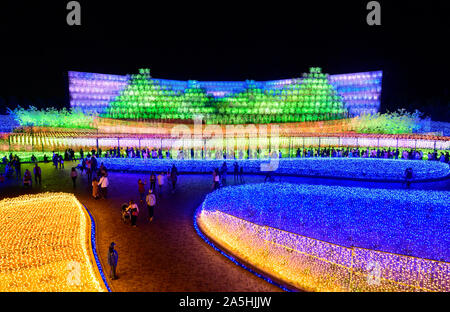 Nabana no Sato Flower Garden, illuminazione invernale 2020. 'Sakura' tema. Attrazioni di Nagoya. Foto Stock